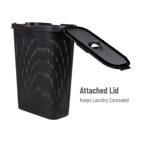 Mind Reader 40L Ventilated Slim Laundry Hamper with Cut Out Handles & Attached Hinged Lid